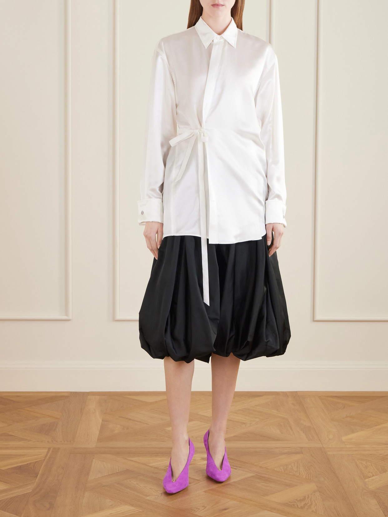 Tie-Detailed Crystal-Embellished Silk-Blend Blouse