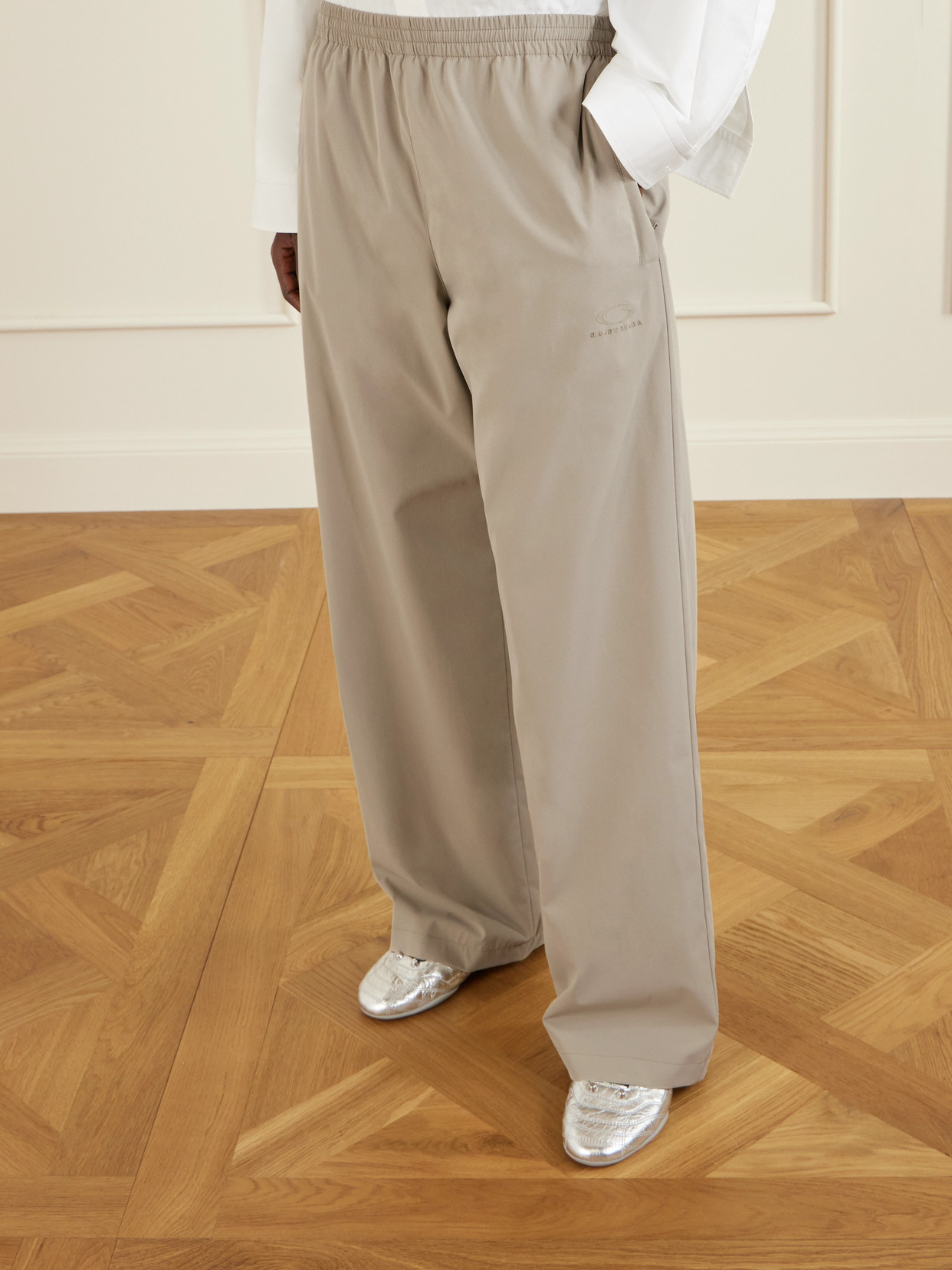 Balenciaga Embroidered Shell Pants In Neutral