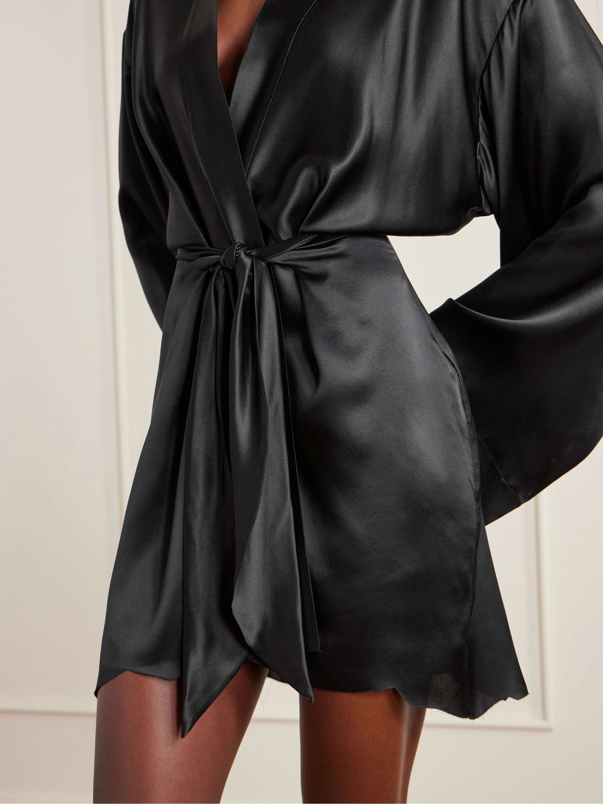 balenciaga silk wrap dress Belted silk-satin mini wrap dress - black