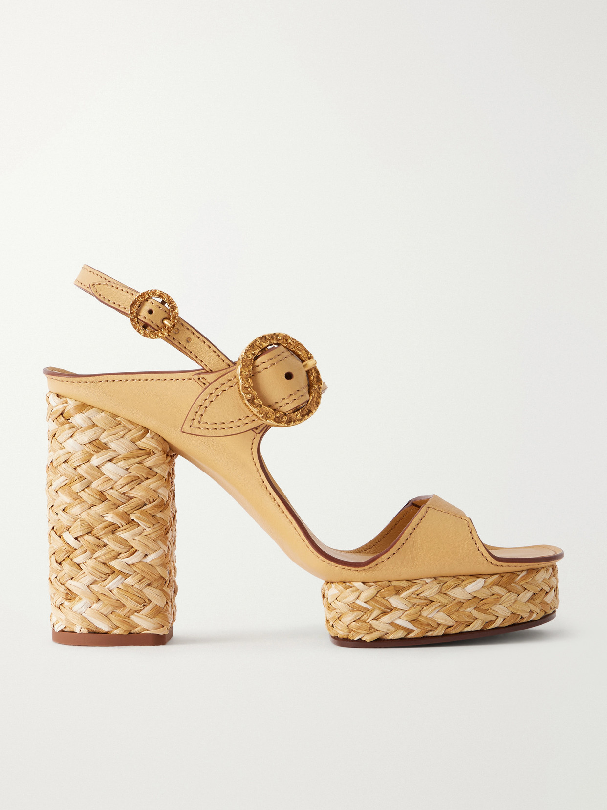 Zimmermann - Solena Raffia-trimmed Leather Platform Sandals - Neutrals