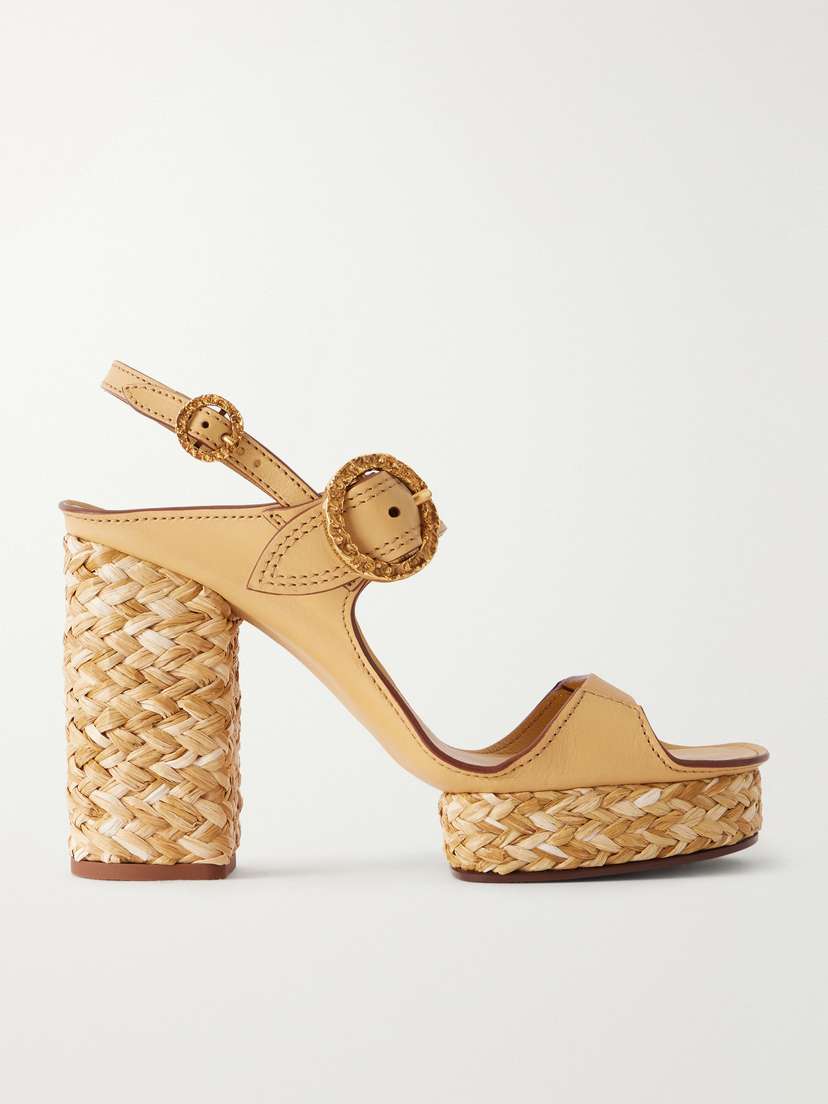 Zimmermann Solena Raffia-trimmed Leather Platform Sandals
