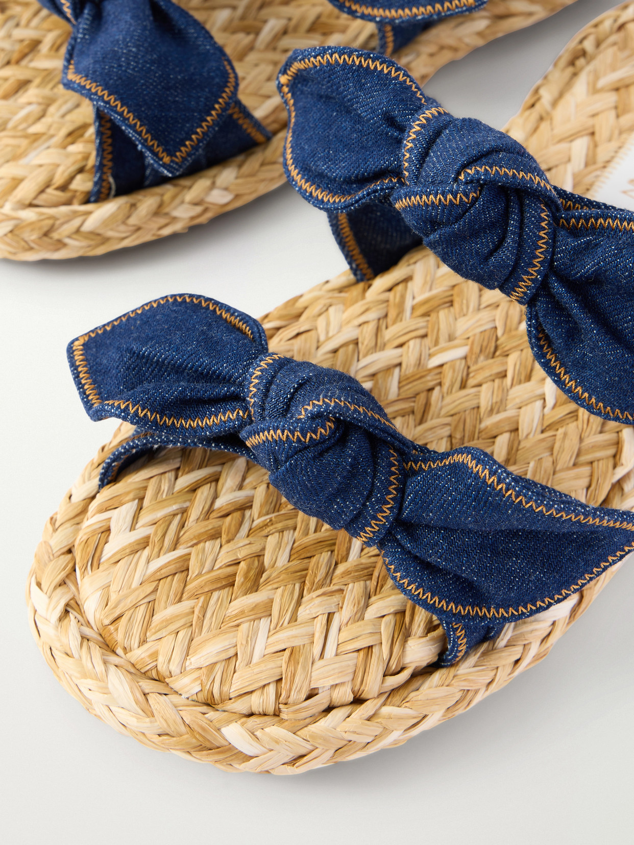 Zimmermann Carousel Bow-detail Woven-sole Flat Sandals In Blue