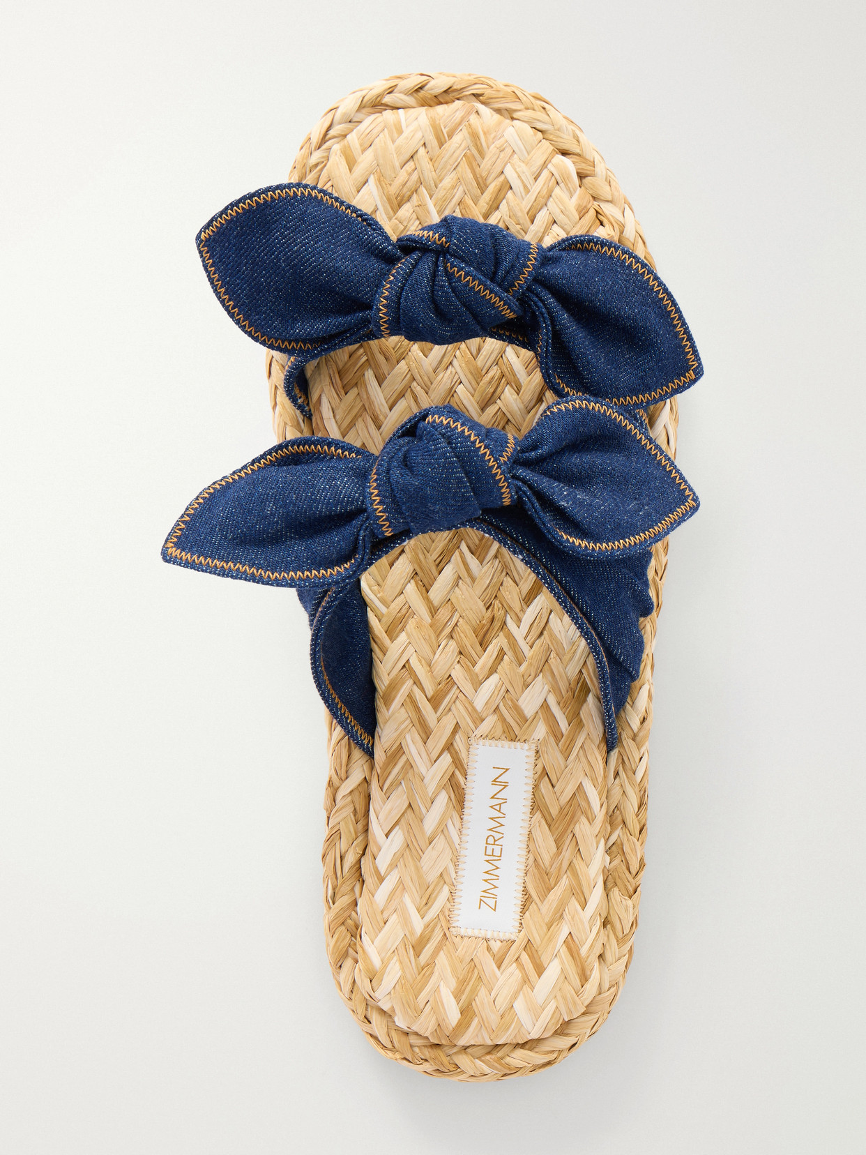 Zimmermann Carousel Bow-detail Woven-sole Flat Sandals In Blue