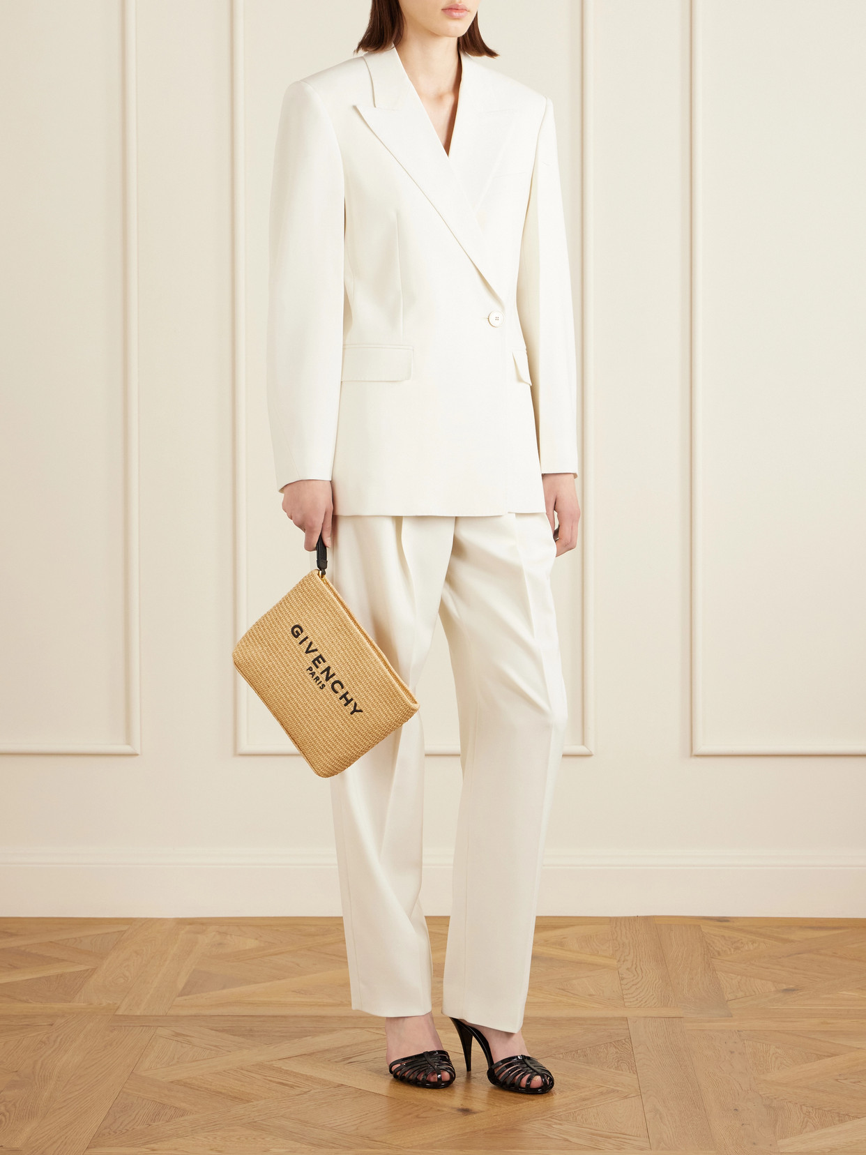 Givenchy Logo Raffia Clutch In Neutral