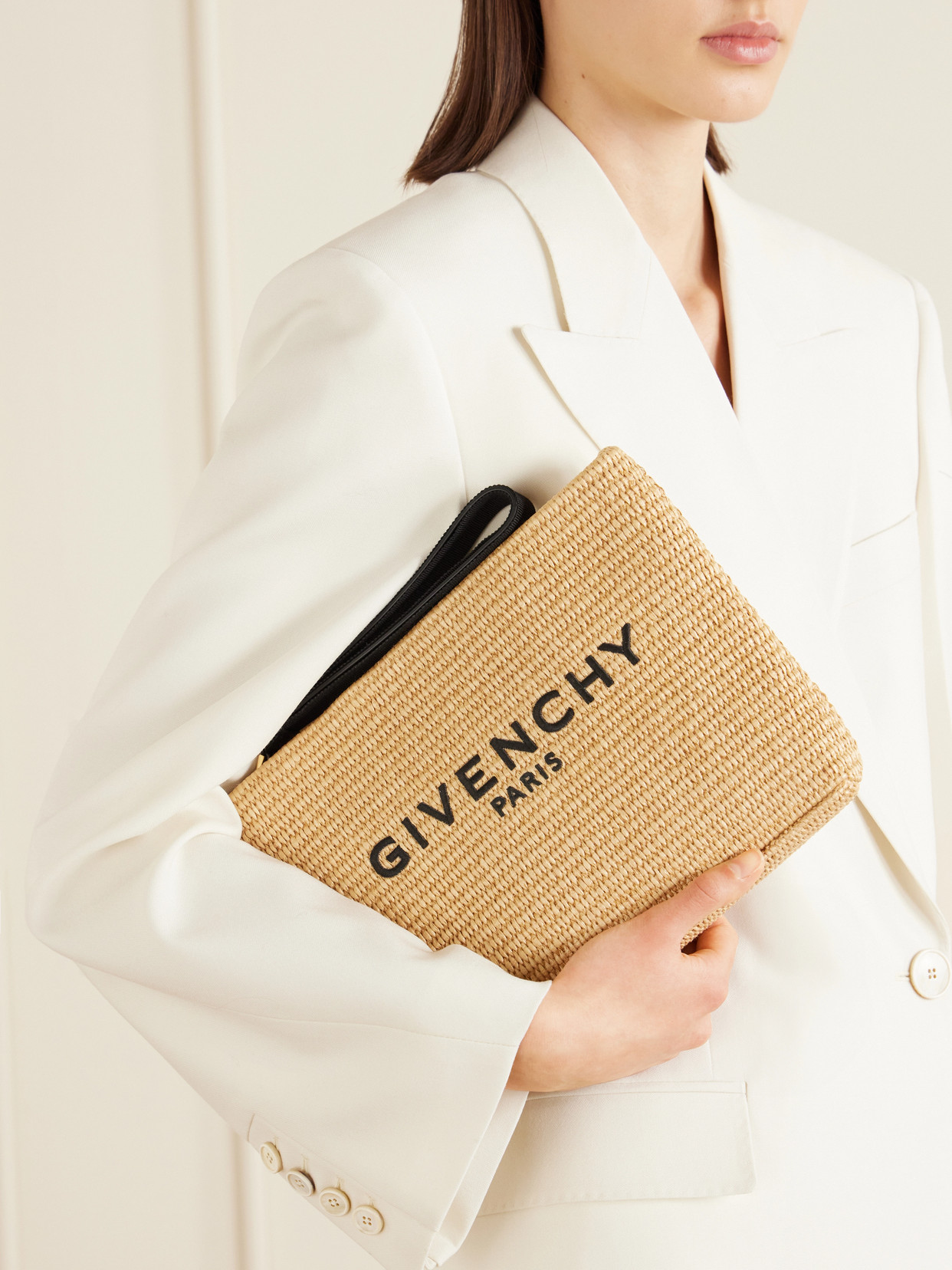 Givenchy Logo Raffia Clutch In Neutral