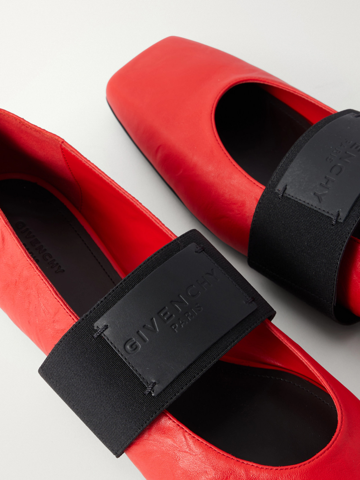 Givenchy Sliced Square Ballerinas In Textured-effect Leather In Red