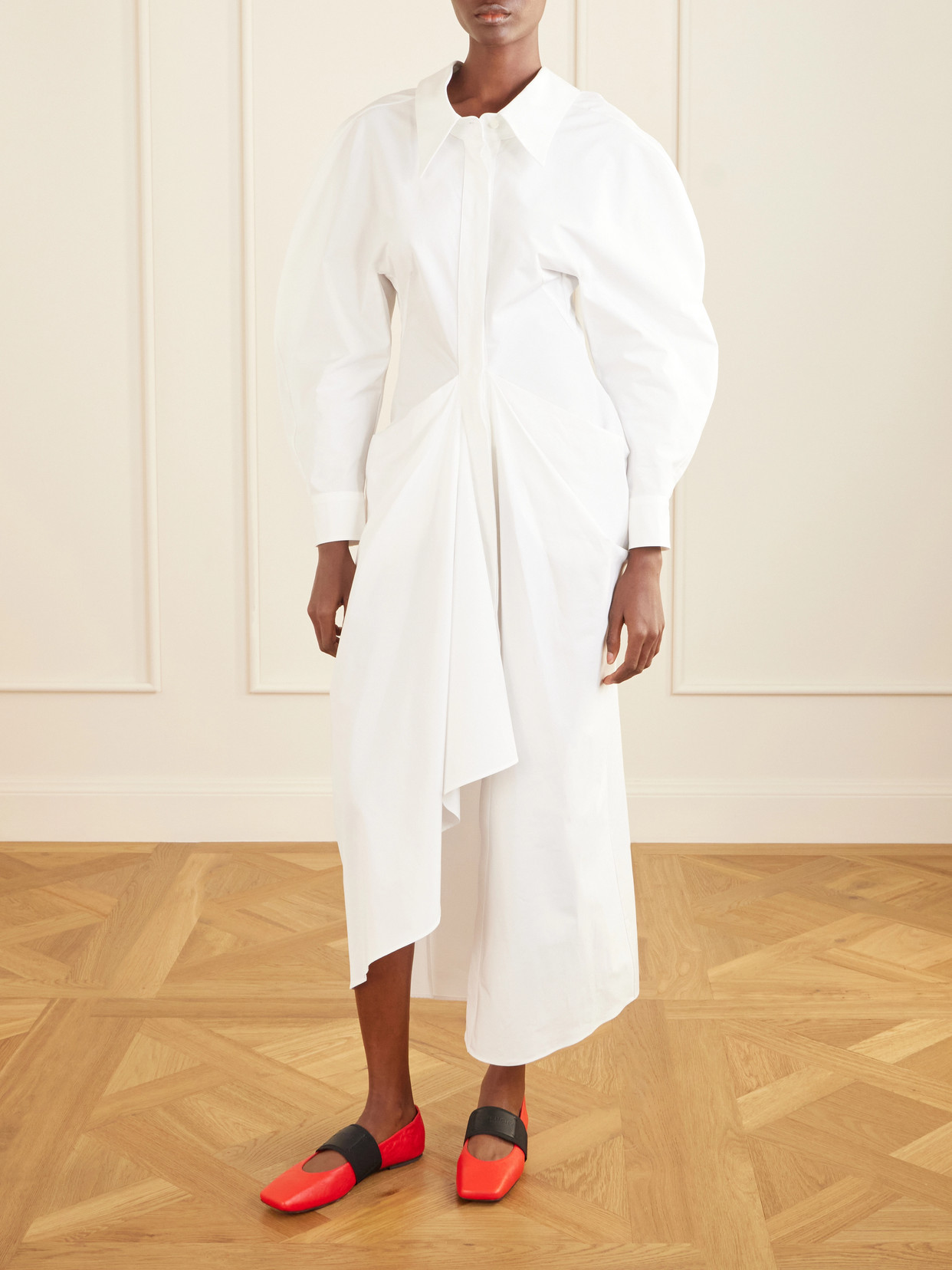 Givenchy Sliced Square Ballerinas In Textured-effect Leather In Red