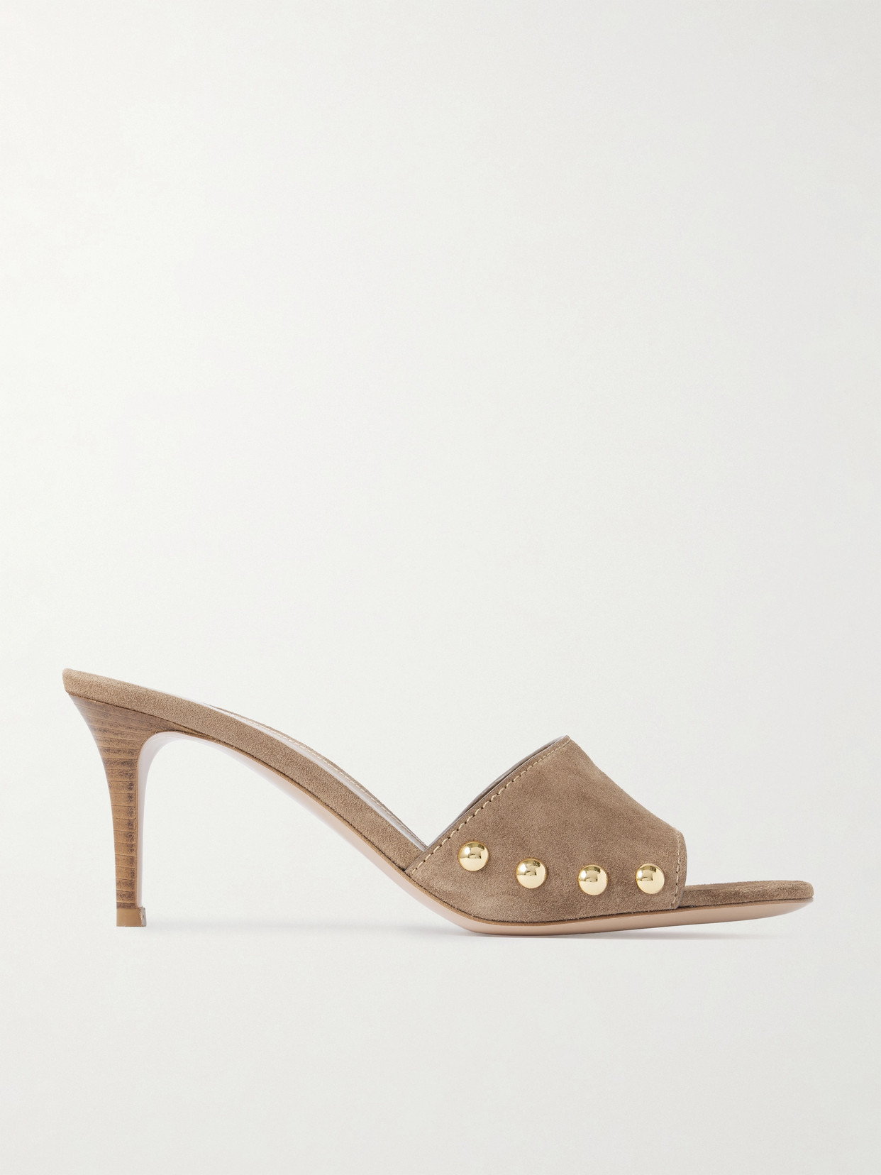Gianvito Rossi 70 Studded Suede Mules In Brown