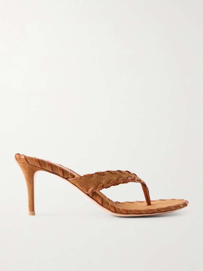 Gianvito Rossi Whipstitched Leather-trimmed Suede Sandals