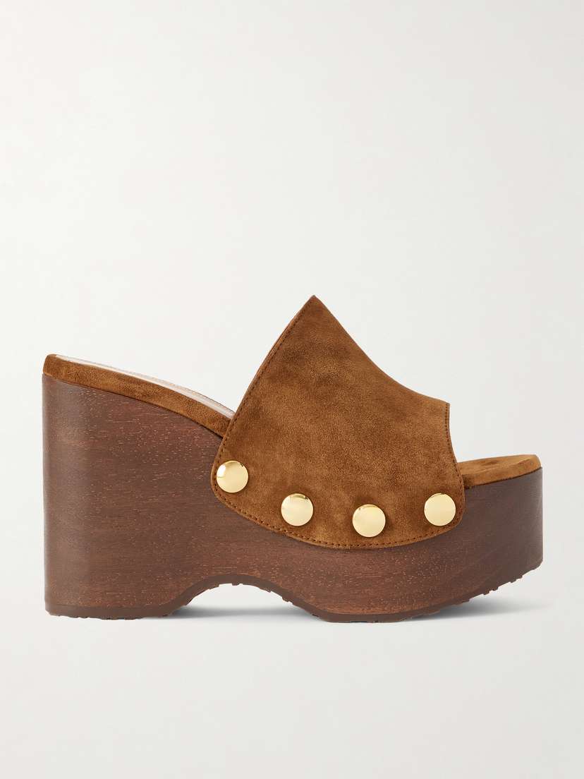 Gianvito Rossi 60 Studded Suede Platform Wedge Mules