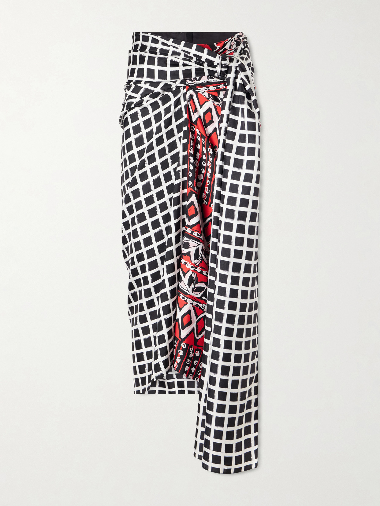 Lanvin Asymmetric Belted Printed Silk Midi Skirt In Black