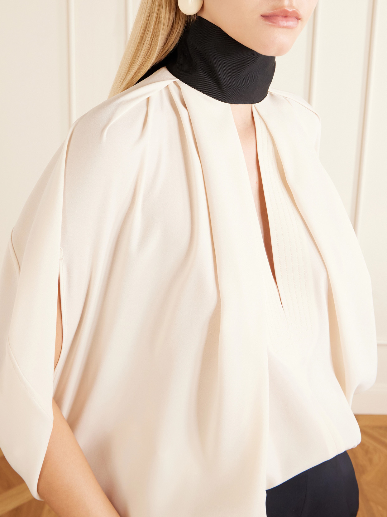 Bow-Detailed Crepe Halterneck Blouse