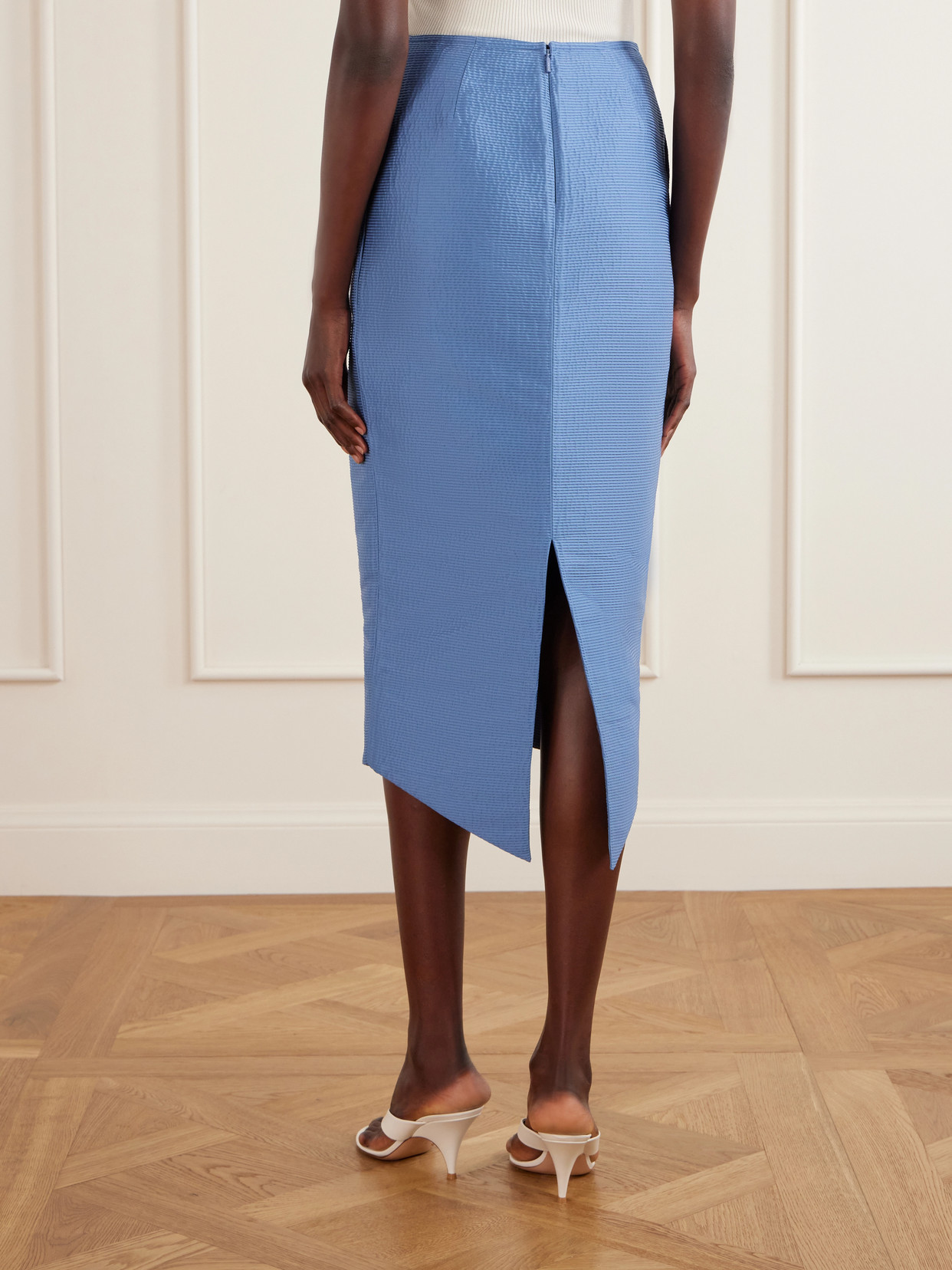 Asymmetrical Satin-Jacquard Midi