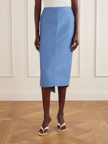 Lanvin Asymmetrical satin-jacquard midi skirt