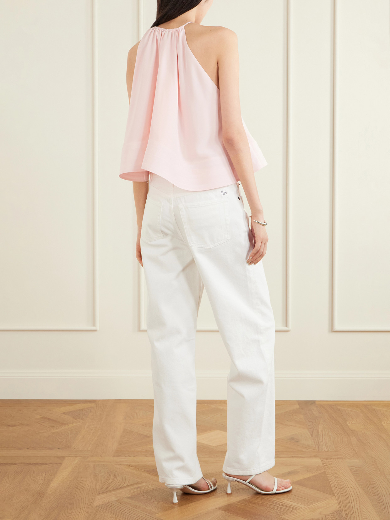 Stella Mccartney Womens Ballet Pink Halter-neck Frilled Silk Top