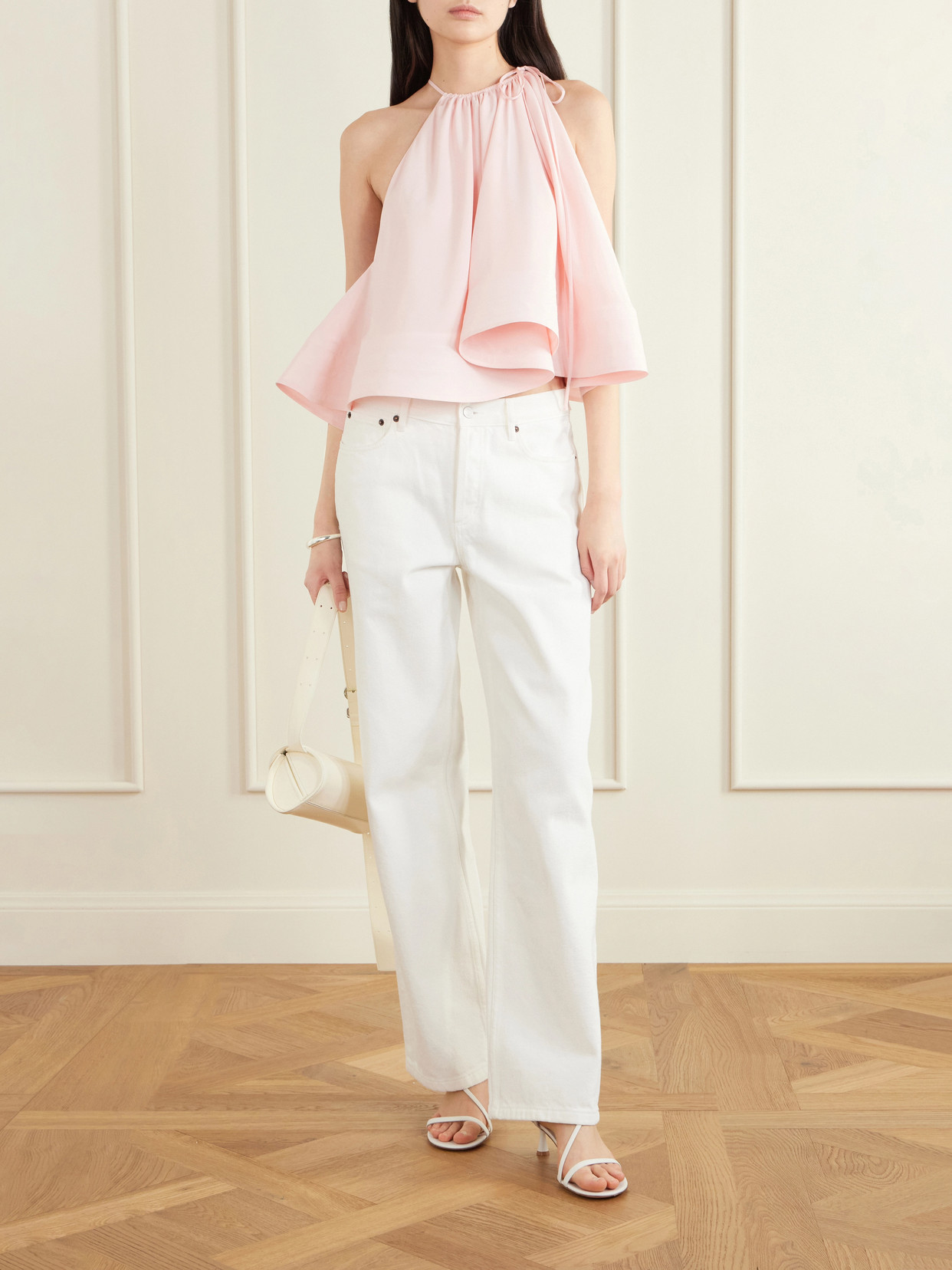Stella Mccartney Womens Ballet Pink Halter-neck Frilled Silk Top