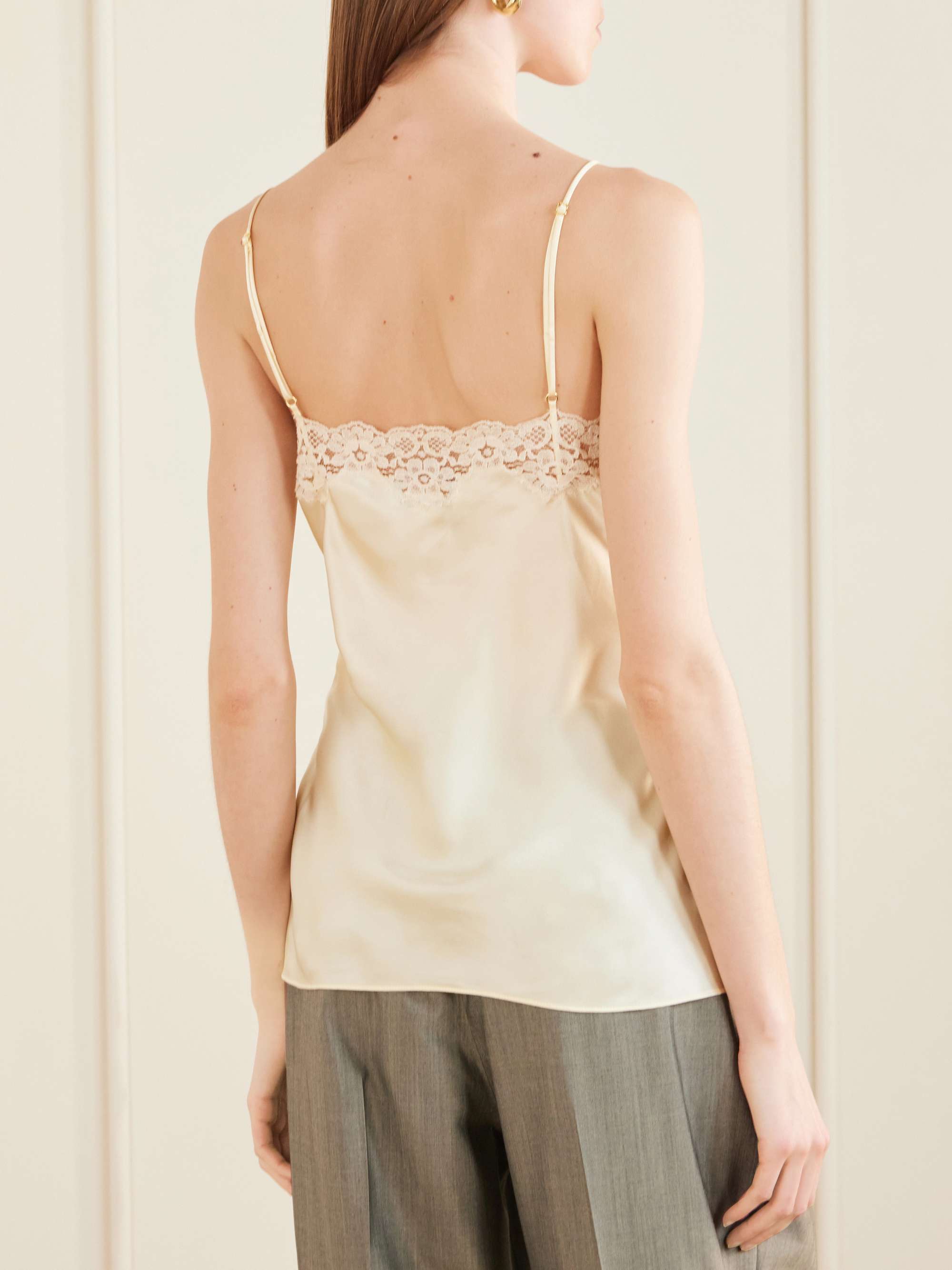 STELLA MCCARTNEY Lace-trimmed silk-satin top | NET-A-PORTER