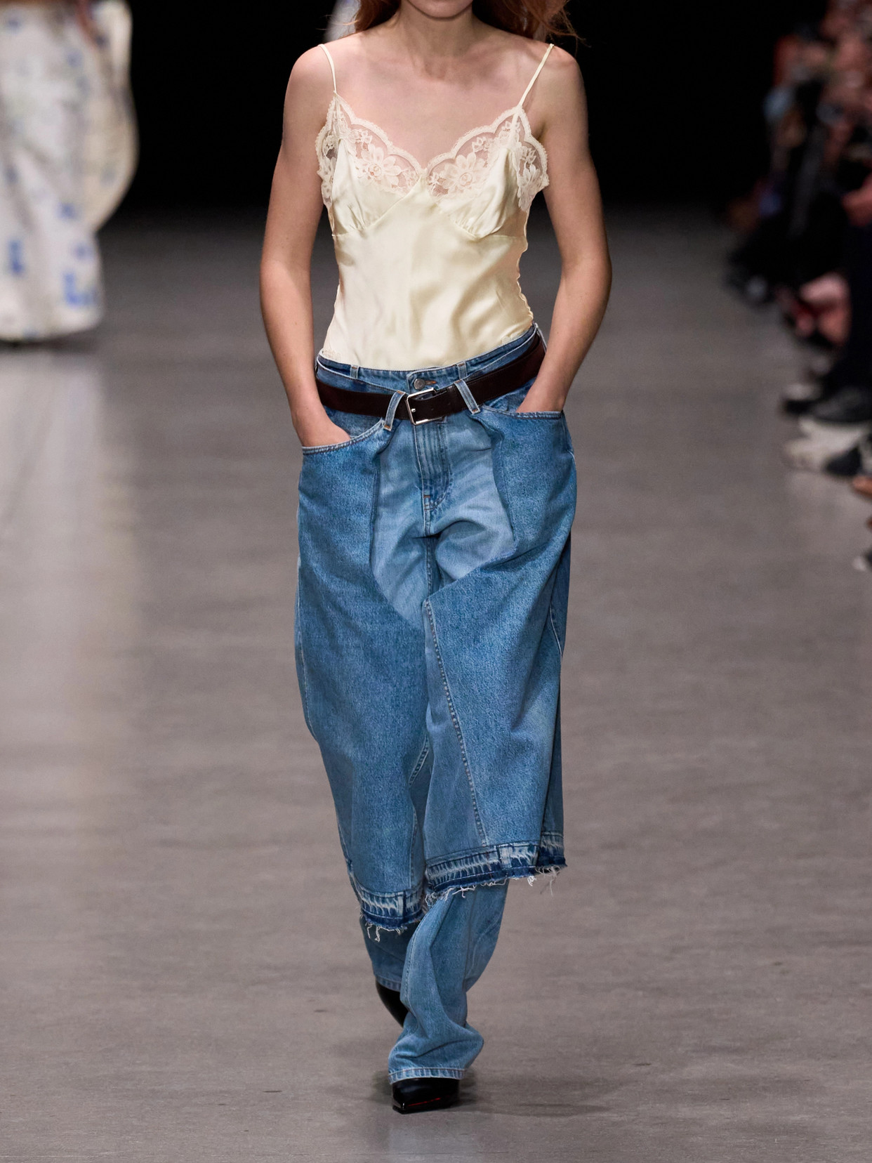 Lace-Trimmed Silk-Satin Top
