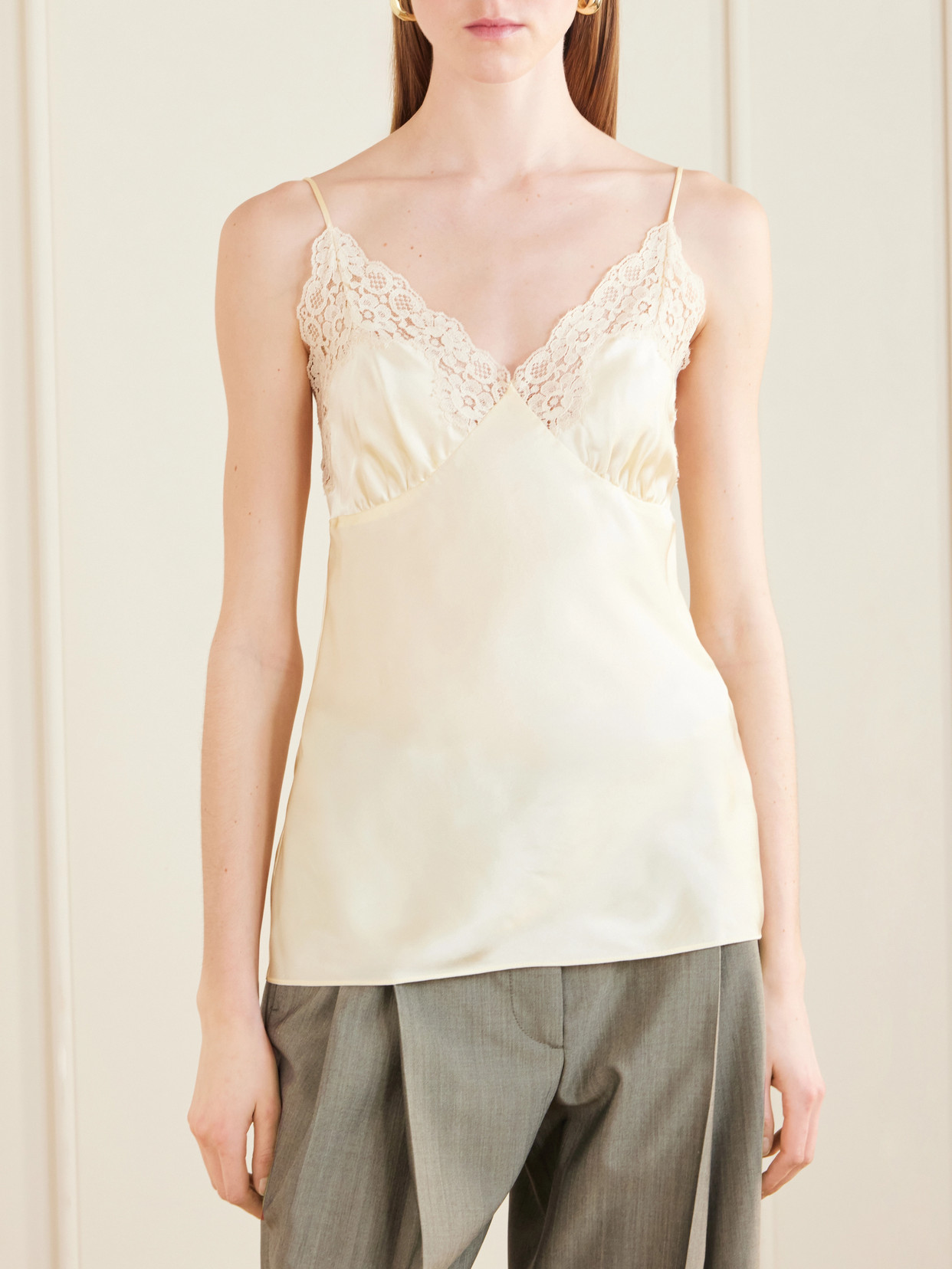 Lace-Trimmed Silk-Satin Top