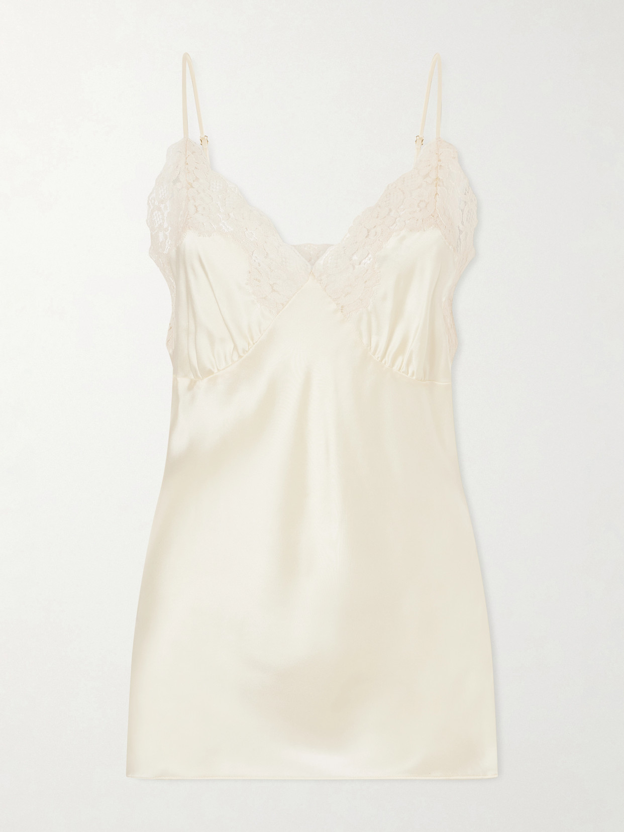 Stella Mccartney Lace-trimmed Silk-satin Top In Neutral