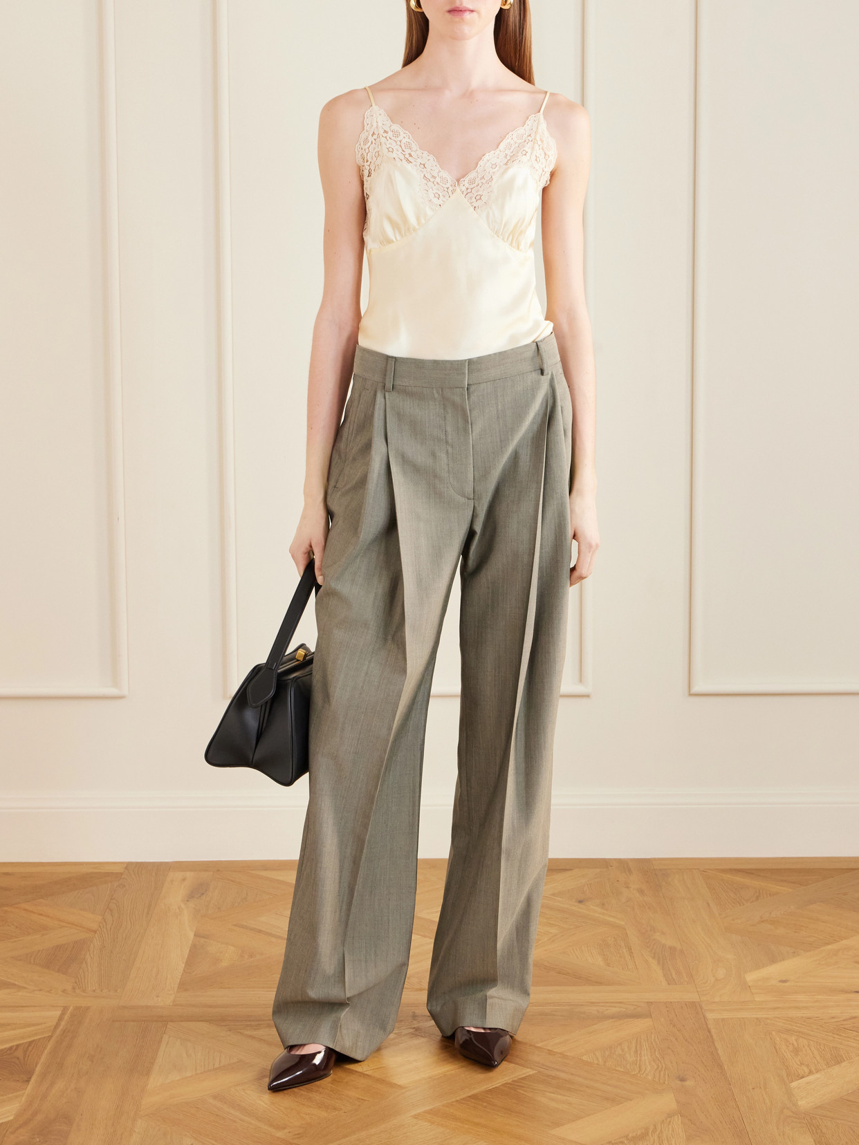 Lace-Trimmed Silk-Satin Top