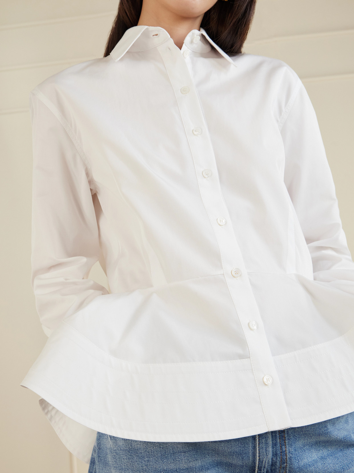 Stella Mccartney Womens Pure White Peplum-waist Tailored Cotton Shirt