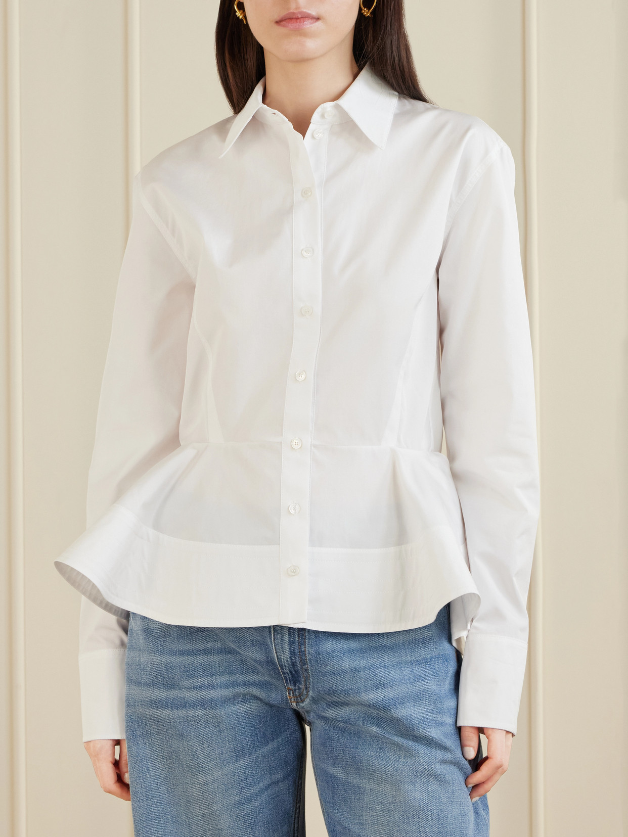 Stella Mccartney Womens Pure White Peplum-waist Tailored Cotton Shirt