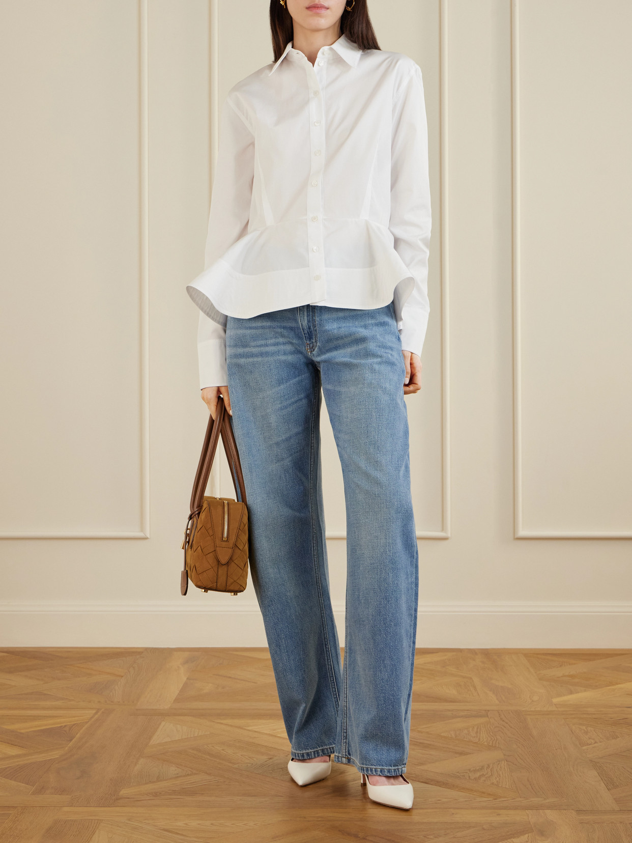 Stella Mccartney Womens Pure White Peplum-waist Tailored Cotton Shirt