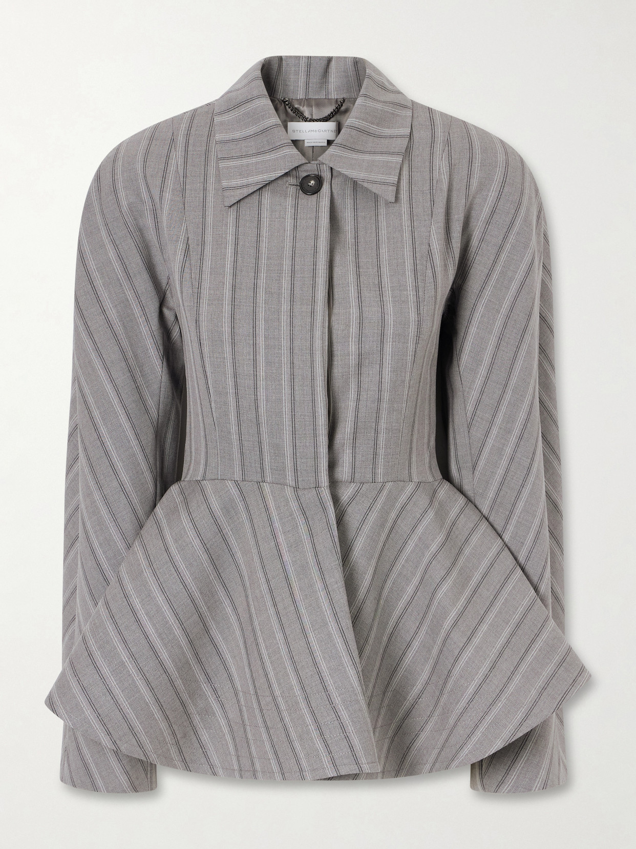 Stella Mccartney Striped Flared Wool Blazer In Gray
