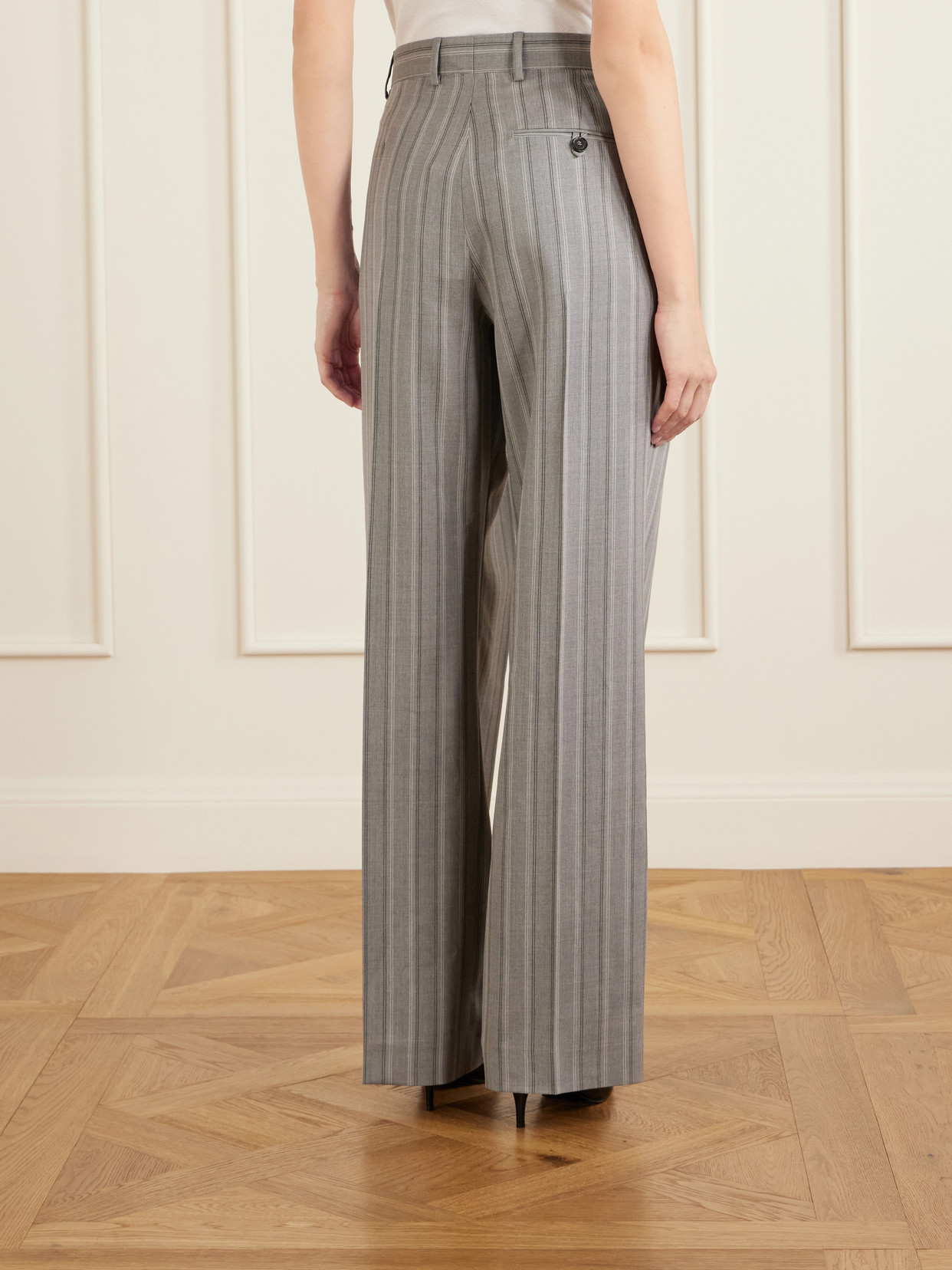 Striped Low-Rise Wool Straight-Leg Pants