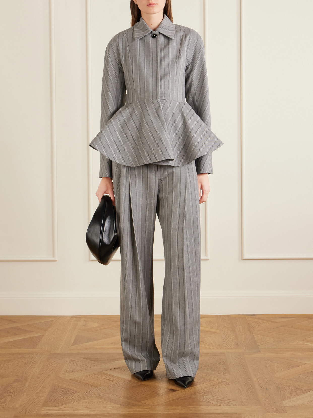 Striped Low-Rise Wool Straight-Leg Pants