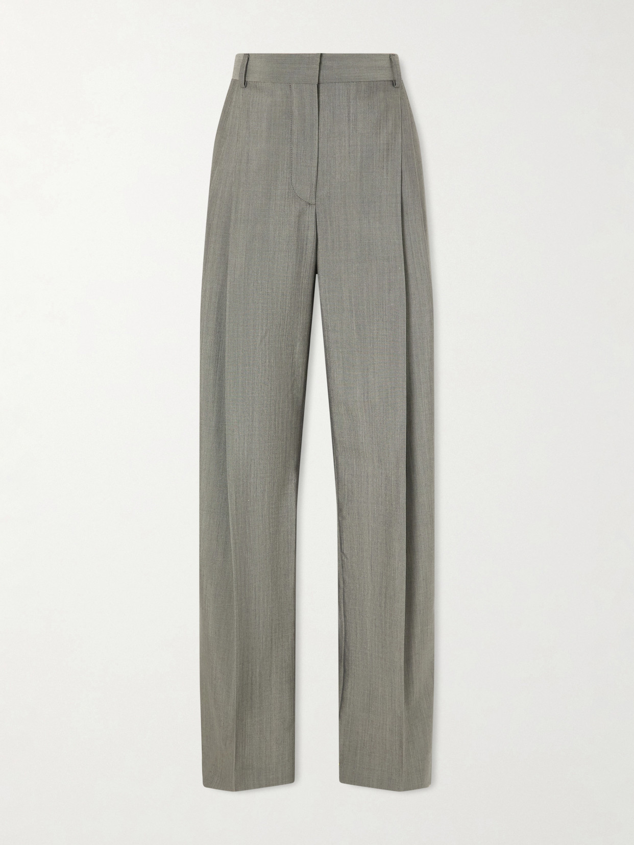 Stella Mccartney Pleated Wool-blend Straight-leg Pants In Gray