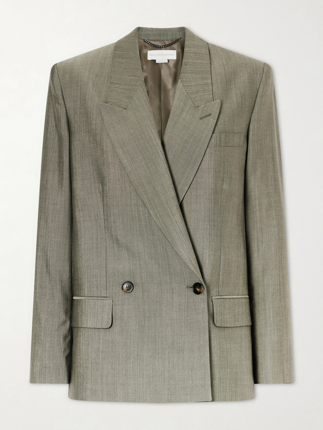 Stella Mccartney Tropical Double-breasted Wool Ands Silk-blend Blazer In Gray