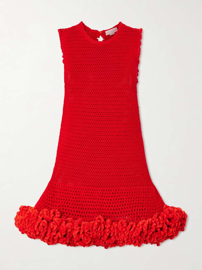 Stella McCartney Nature Flow Ruffled Open-knit Wool Mini Dress