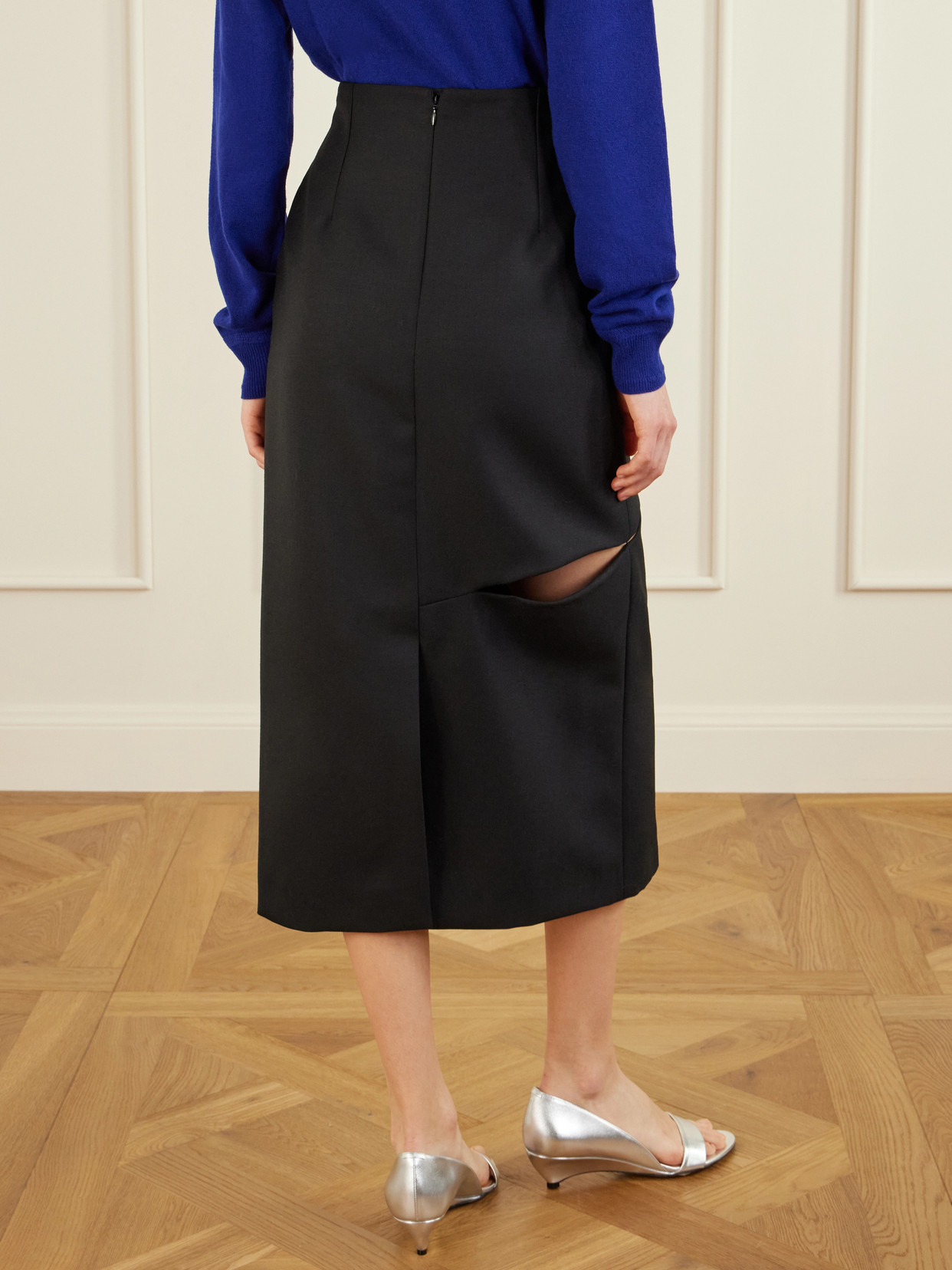 Cut-Out Grain De Poudre Wool And Mohair-Blend Midi