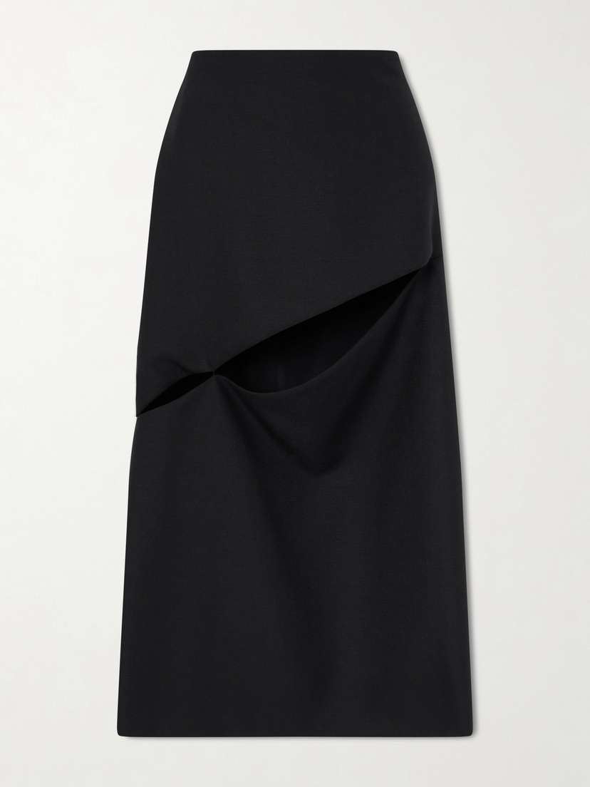 Jil Sander Cut-out Grain De Poudre Wool And Mohair-blend Midi Skirt