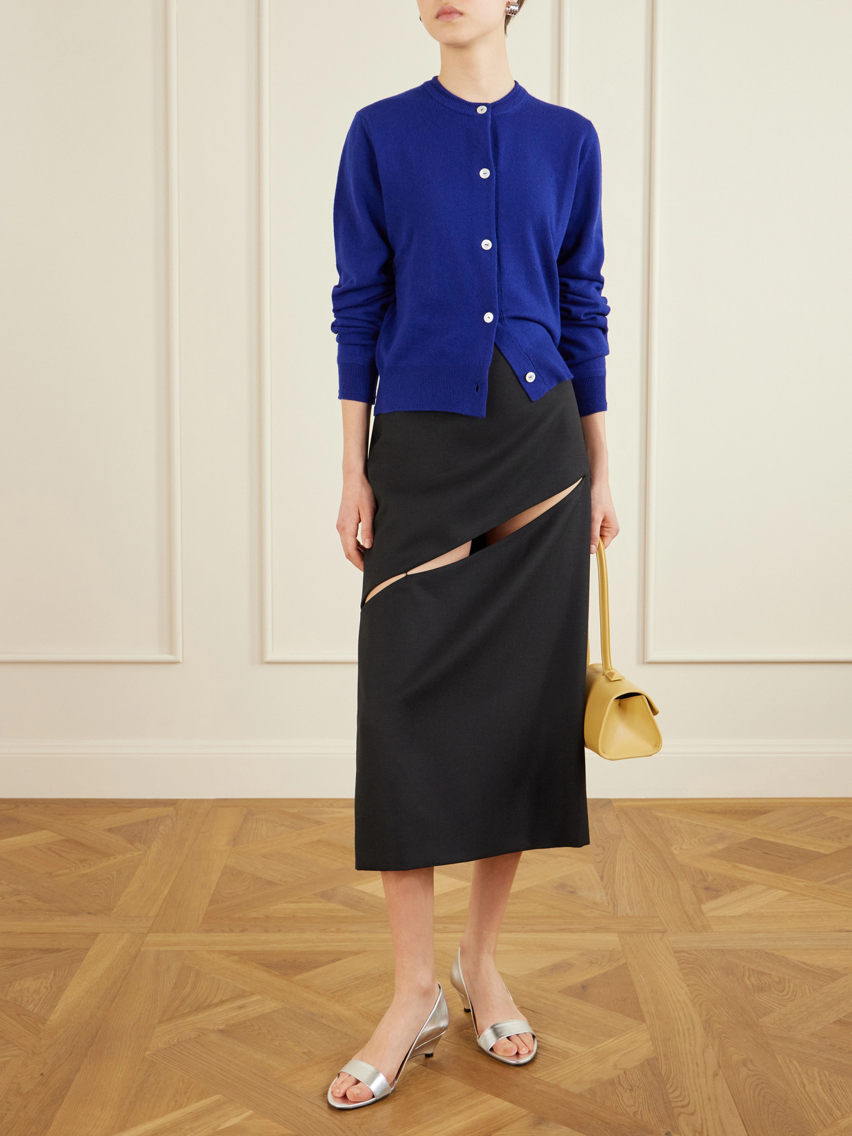 Cut-Out Grain De Poudre Wool And Mohair-Blend Midi
