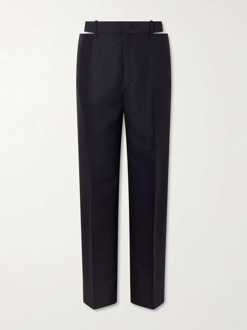 Jil Sander Cut-out Grain De Poudre Wool And Mohair-blend Straight-leg Pants