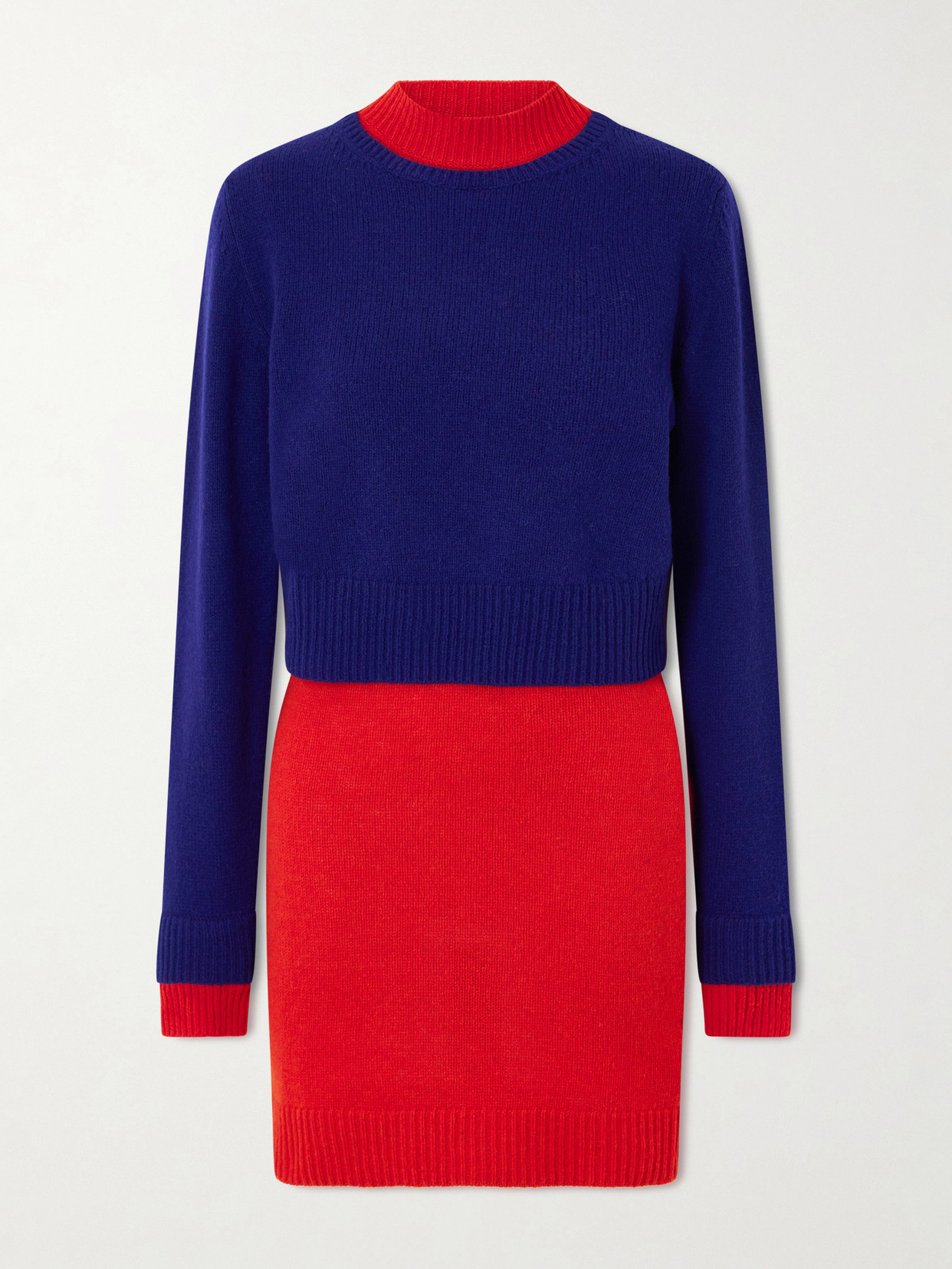 Jil Sander Two-tone Layered Wool Mini Dress In Red