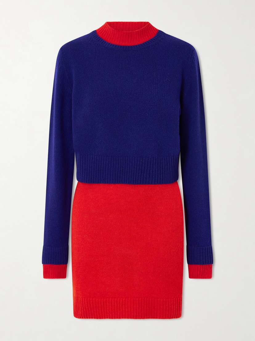 Two-tone Layered Wool-blend Mini Dress