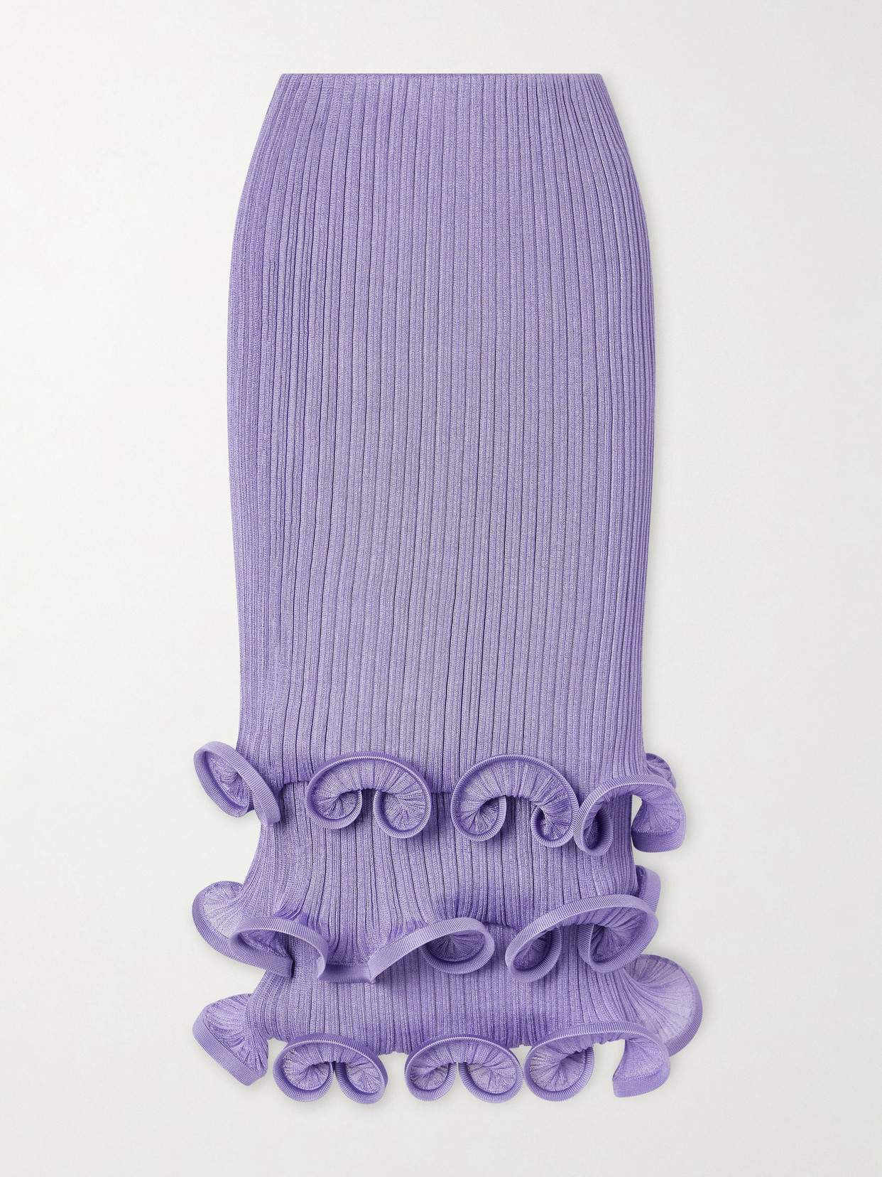 Carolina Herrera Tiered Ruffled Ribbed-knit Midi Skirt In Purple