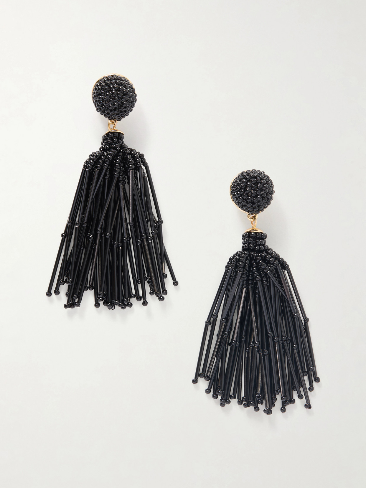 Carolina Herrera Tasseled Beaded Gold-tone Earrings In Black