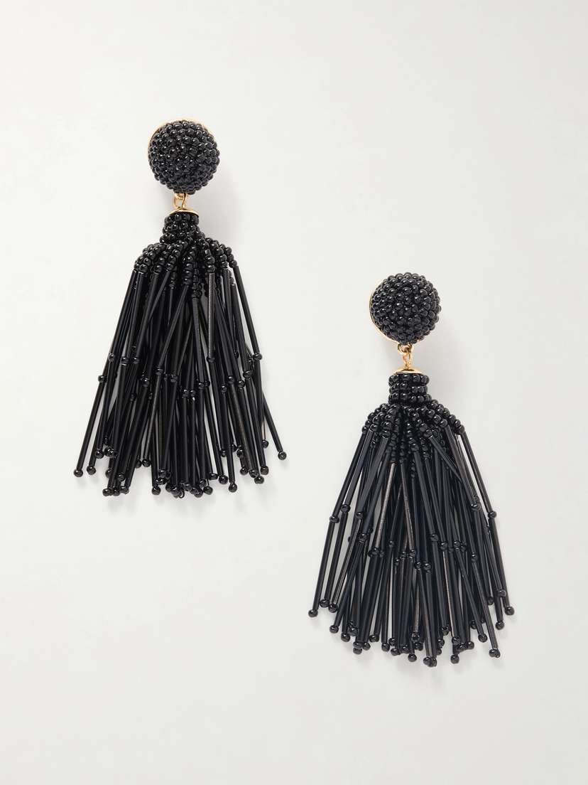 Carolina Herrera Tasseled Beaded Gold-tone Earrings