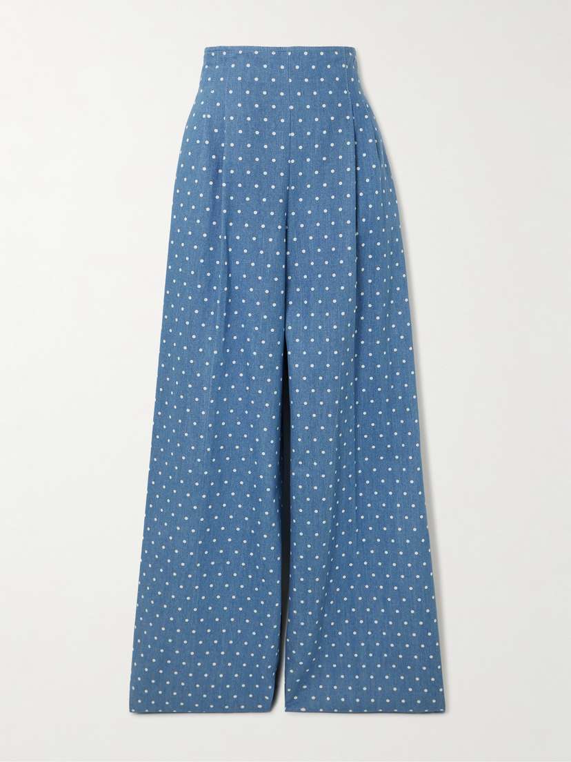 Carolina Herrera Marisol Pleated Polka-dot Wide Jeans