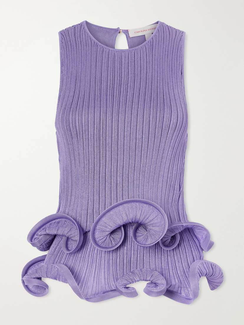 Carolina Herrera Tiered Ruffled Ribbed-knit Blouse