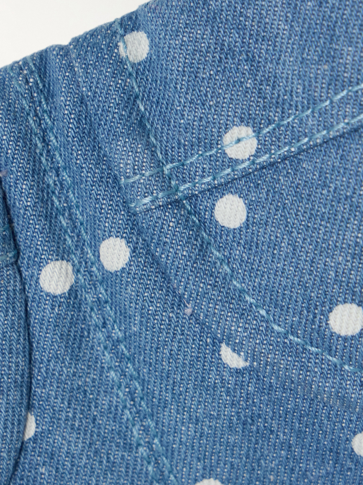 Cropped Polka-Dot Denim Bustier Top