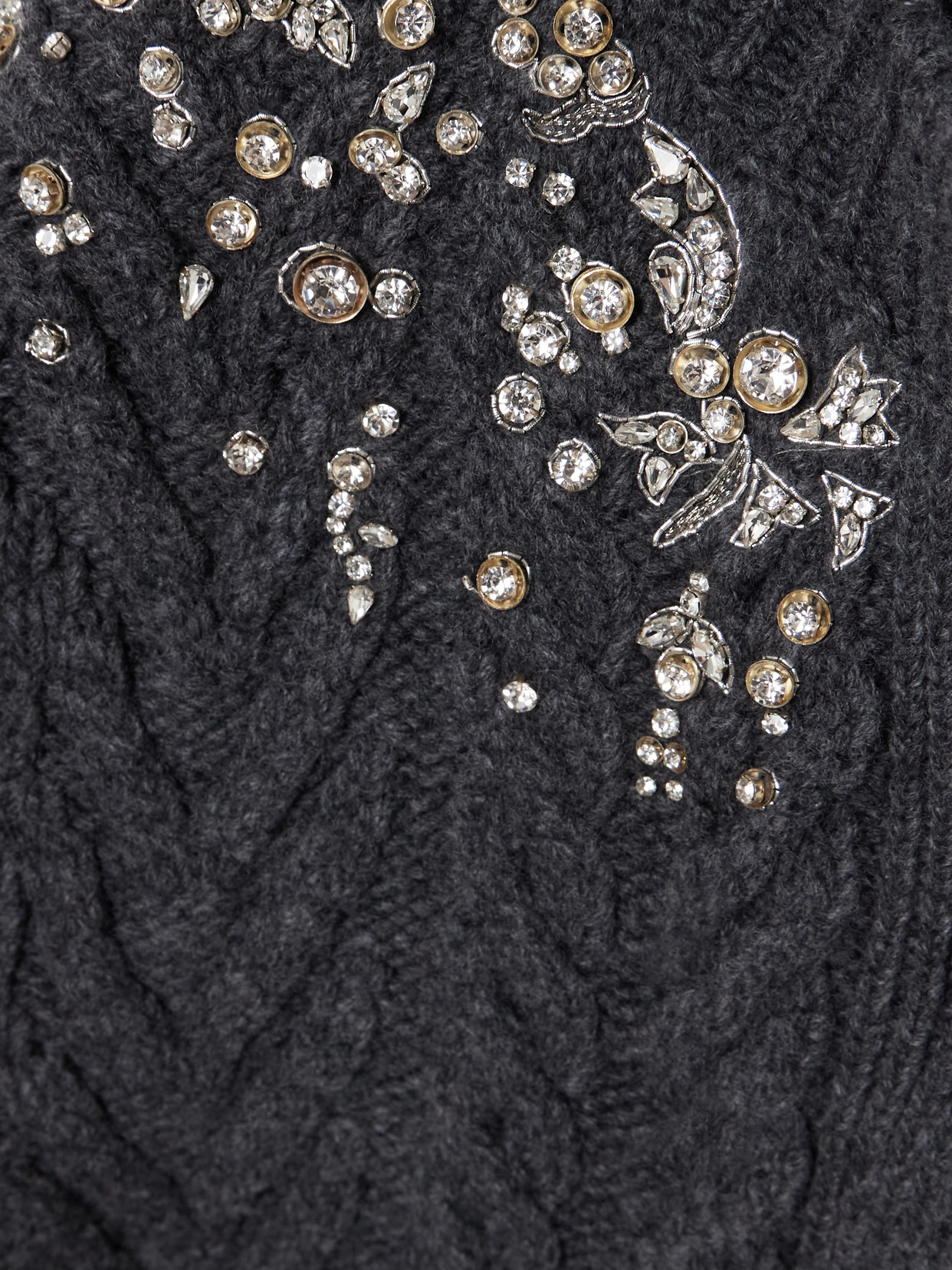 Alexander Mcqueen Crystal-embellished Cable-knit Wool And Cashmere-blend Cardigan In Gray