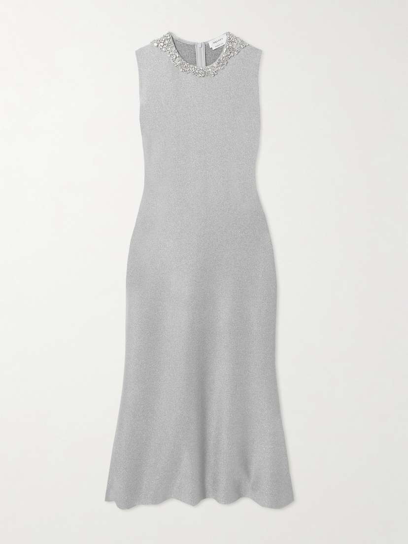 McQueen Embellished Metallic Stretch-knit Midi Dress