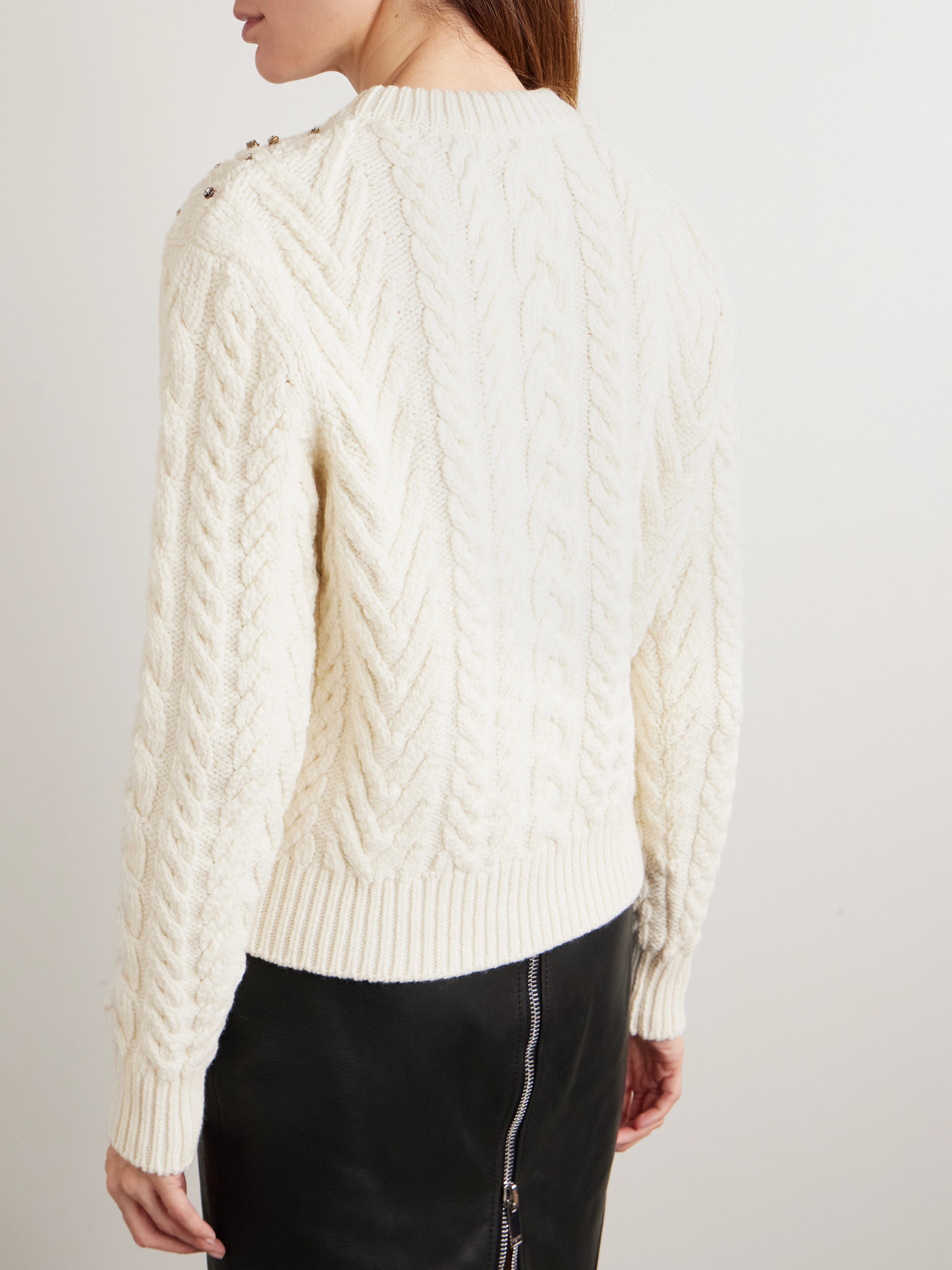 Alexander Mcqueen Crystal-embellished Cable-knit Wool And Cashmere-blend Sweater In White