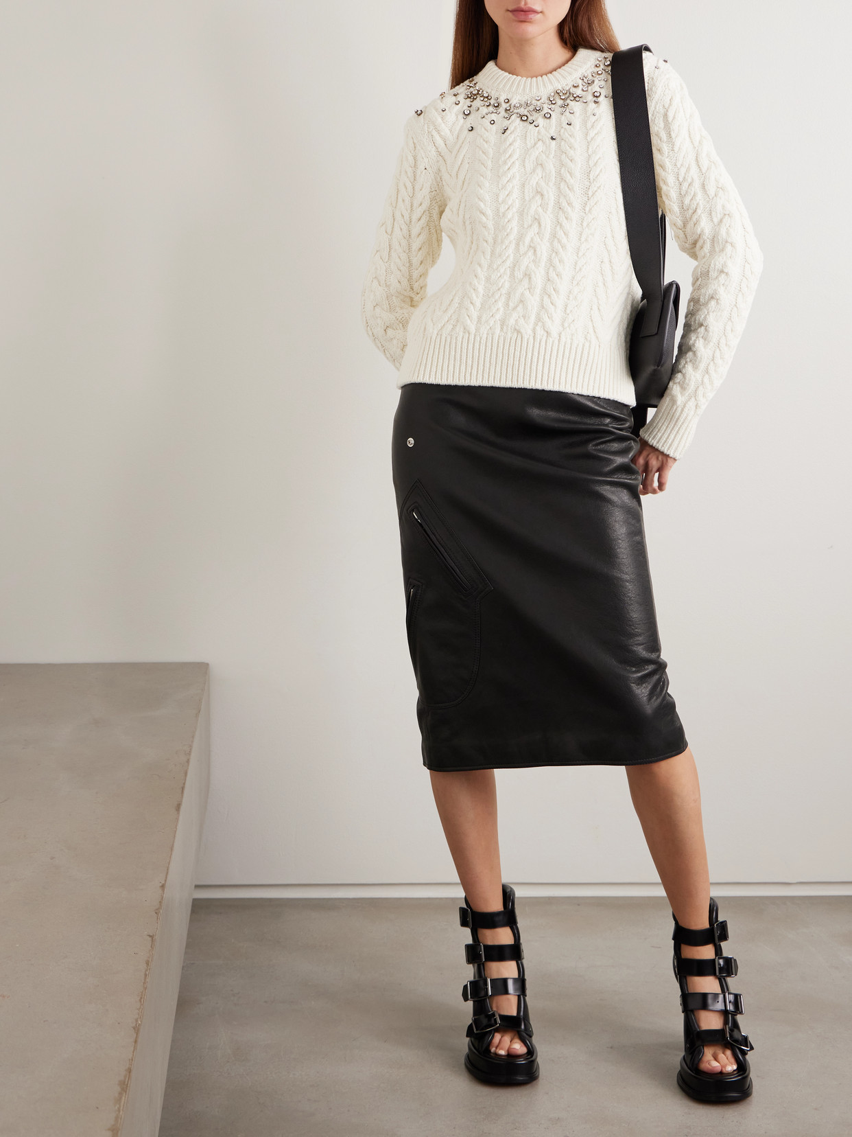 Alexander Mcqueen Crystal-embellished Cable-knit Wool And Cashmere-blend Sweater In White